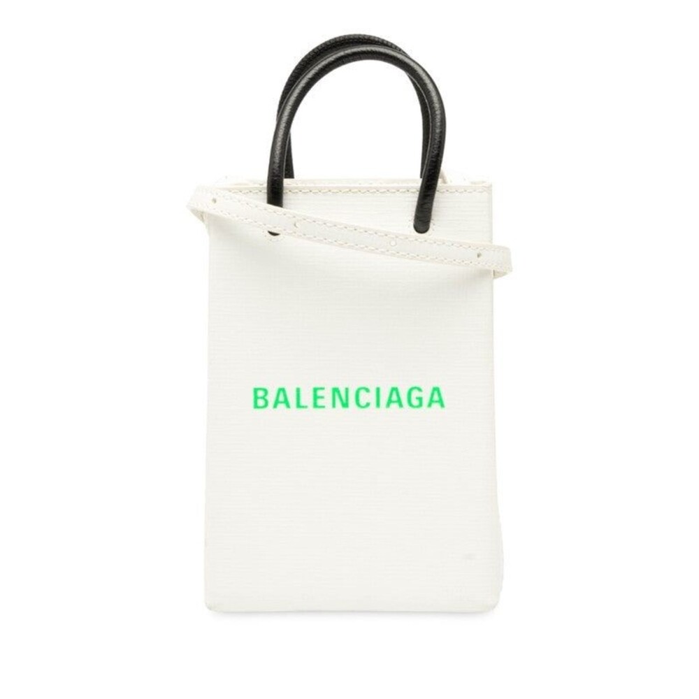 Balenciaga Shopping Phone Holder Leather Shoulder Bag White